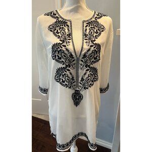 Antonio Melani Sheer Tunic Top/Beach Cover-Up Black Embroidery Size Small READ**